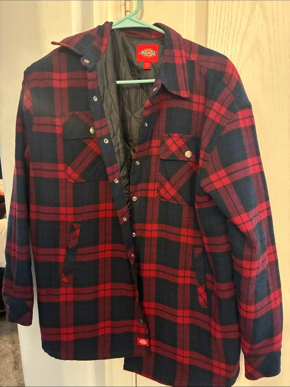 Dickies Red and Navy Plaid Quilted  Utility Jacket